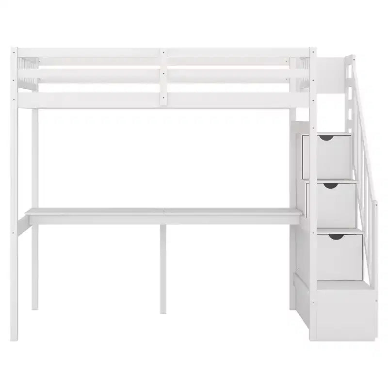 Letto a soppalco singolo con scala contenitore e scrivania integrata, struttura letto a soppalco alta con gradini per bambini, ragazzi e adulti