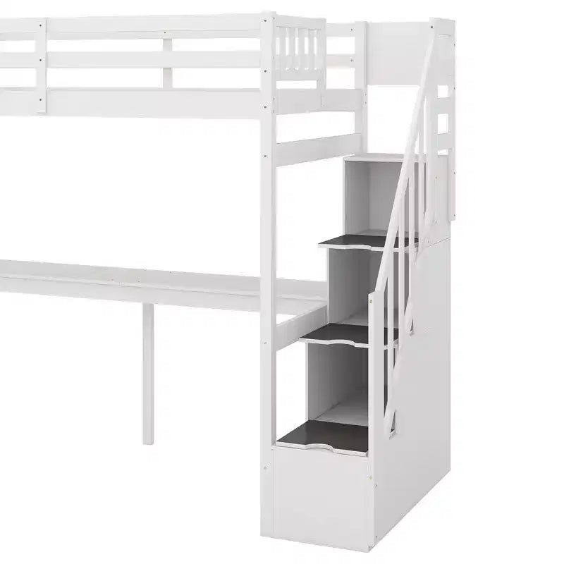 Letto a soppalco singolo con scala contenitore e scrivania integrata, struttura letto a soppalco alta con gradini per bambini, ragazzi e adulti