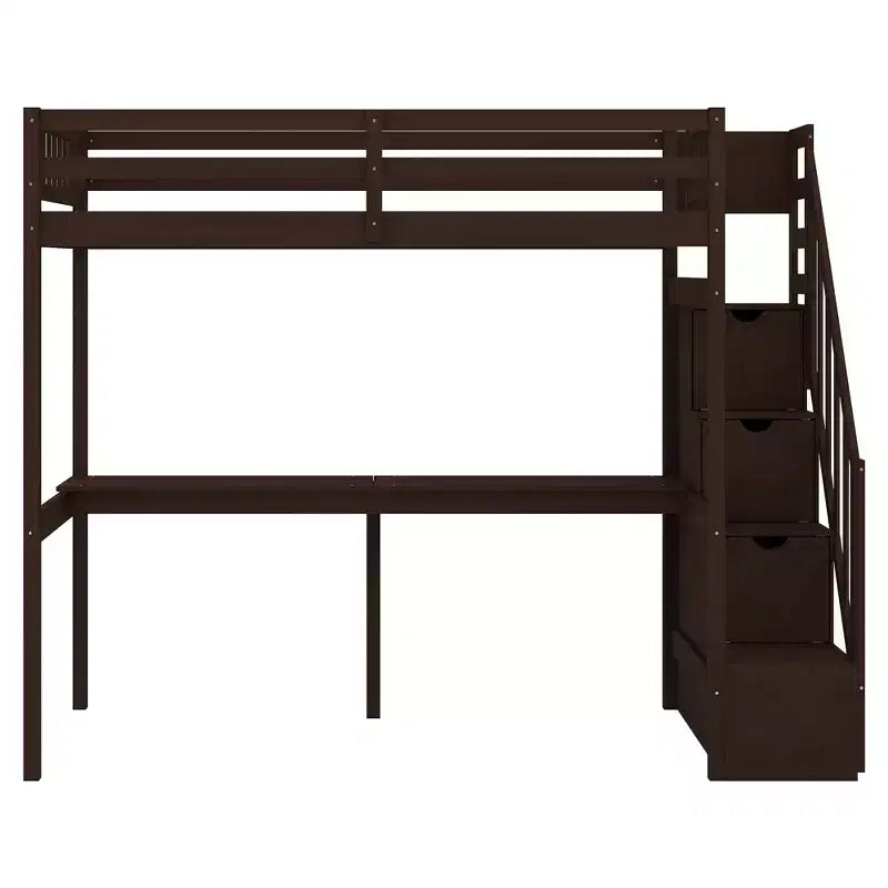Letto a soppalco singolo con scala contenitore e scrivania integrata, struttura letto a soppalco alta con gradini per bambini, ragazzi e adulti