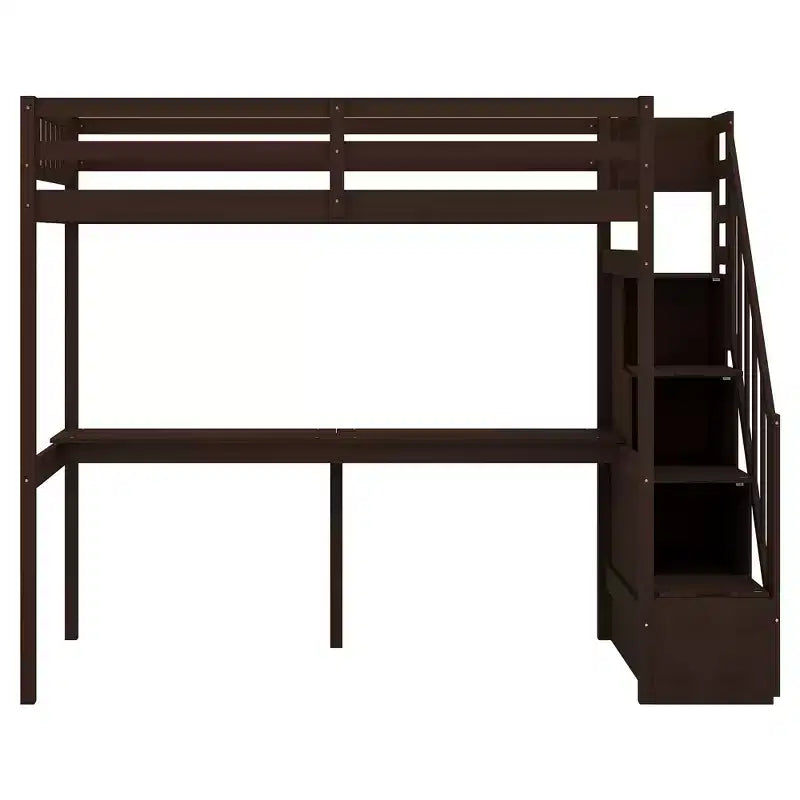 Letto a soppalco singolo con scala contenitore e scrivania integrata, struttura letto a soppalco alta con gradini per bambini, ragazzi e adulti