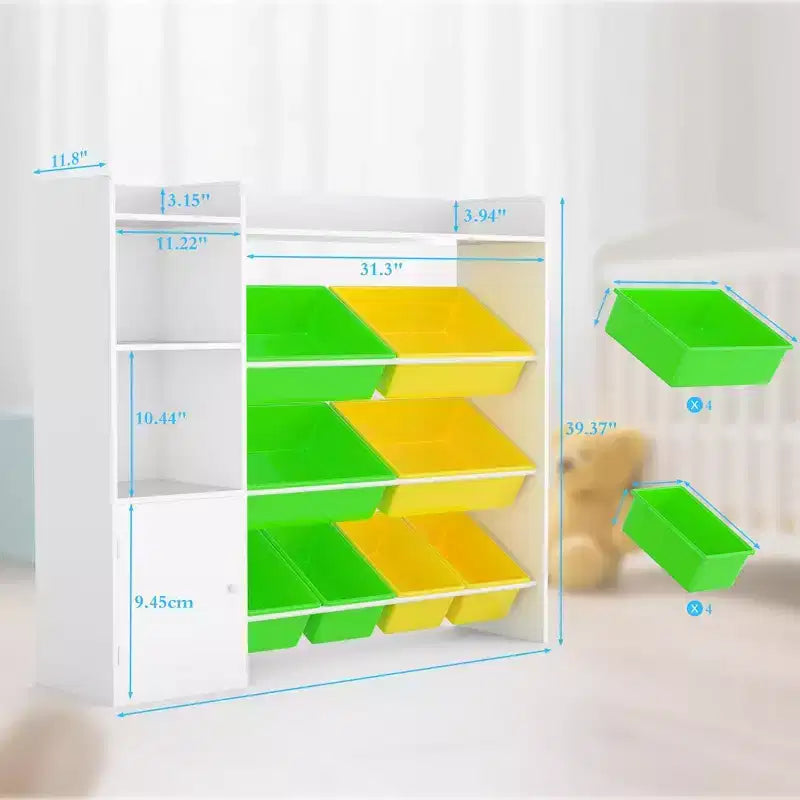 Contenitore per giocattoli per bambini con 8 contenitori rimovibili, organizer a 4 livelli per libri e giocattoli per la camera da letto