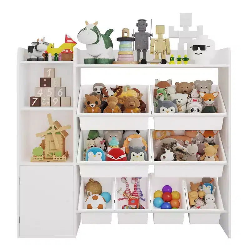 Contenitore per giocattoli per bambini con 8 contenitori rimovibili, organizer a 4 livelli per libri e giocattoli per la camera da letto
