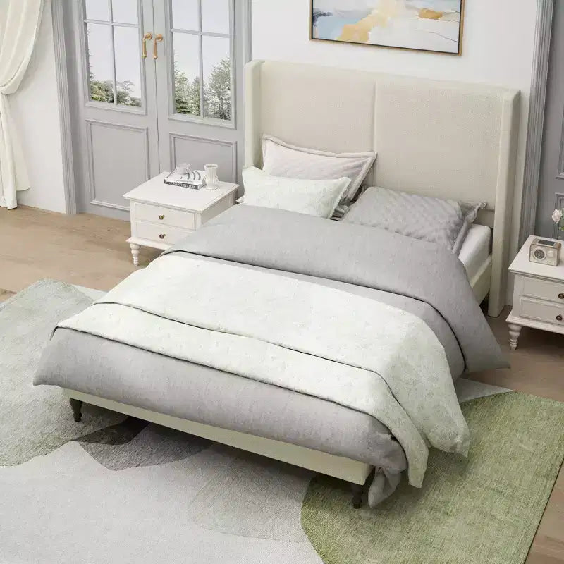 Base letto matrimoniale/king size con testiera imbottita, tessuto bouclé - ModernLuxe