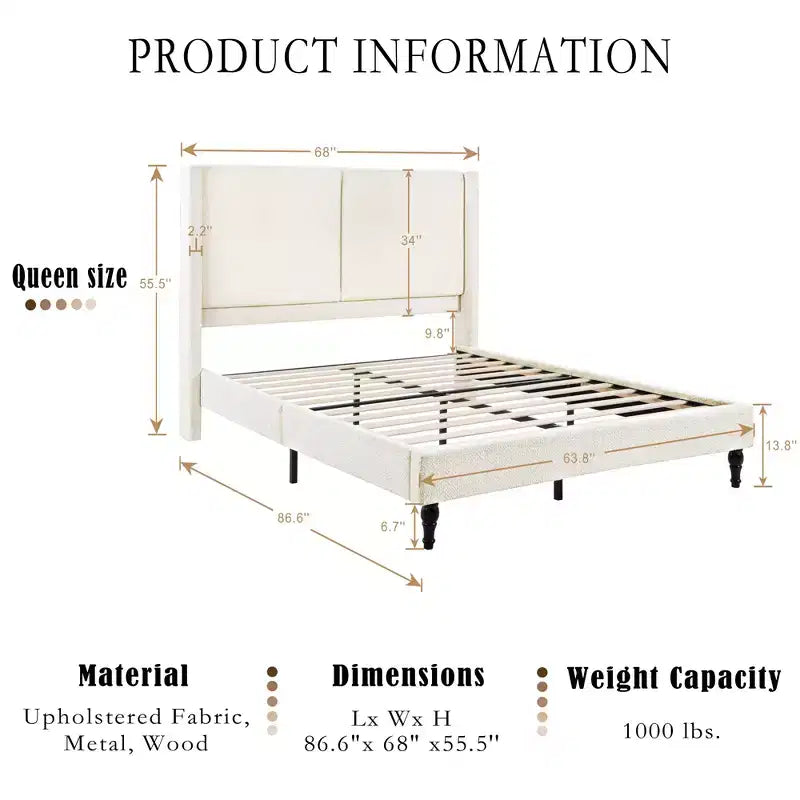 Base letto matrimoniale/king size con testiera imbottita, tessuto bouclé - ModernLuxe