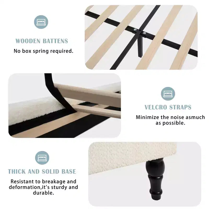Base letto matrimoniale/king size con testiera imbottita, tessuto bouclé - ModernLuxe