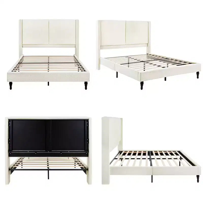 Base letto matrimoniale/king size con testiera imbottita, tessuto bouclé - ModernLuxe