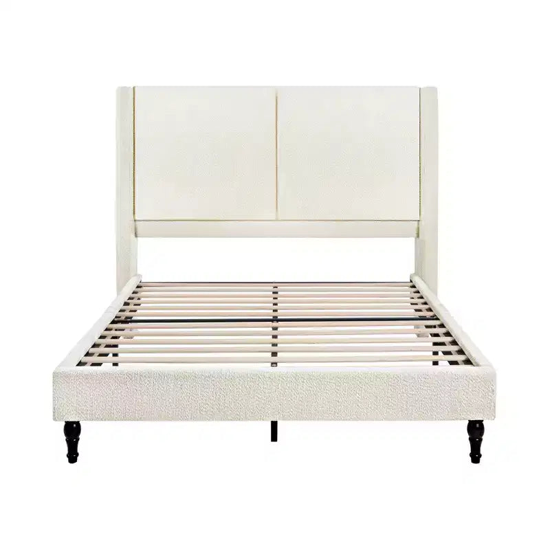 Base letto matrimoniale/king size con testiera imbottita, tessuto bouclé - ModernLuxe