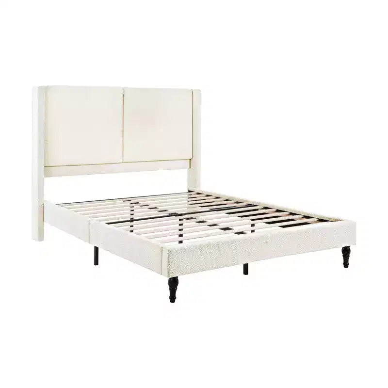 Base letto matrimoniale/king size con testiera imbottita, tessuto bouclé - ModernLuxe