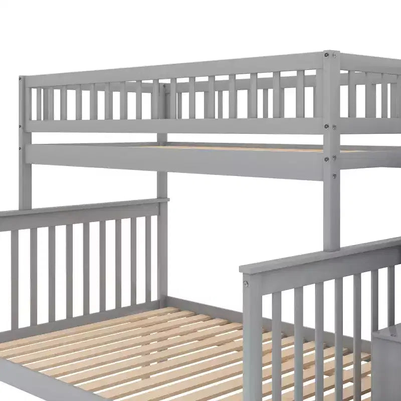 Letto a Castello con Letto Estraibile e Scala Contenitore, Letto a Castello a Scala in Legno Massello per Bambini Ragazzi Adulti