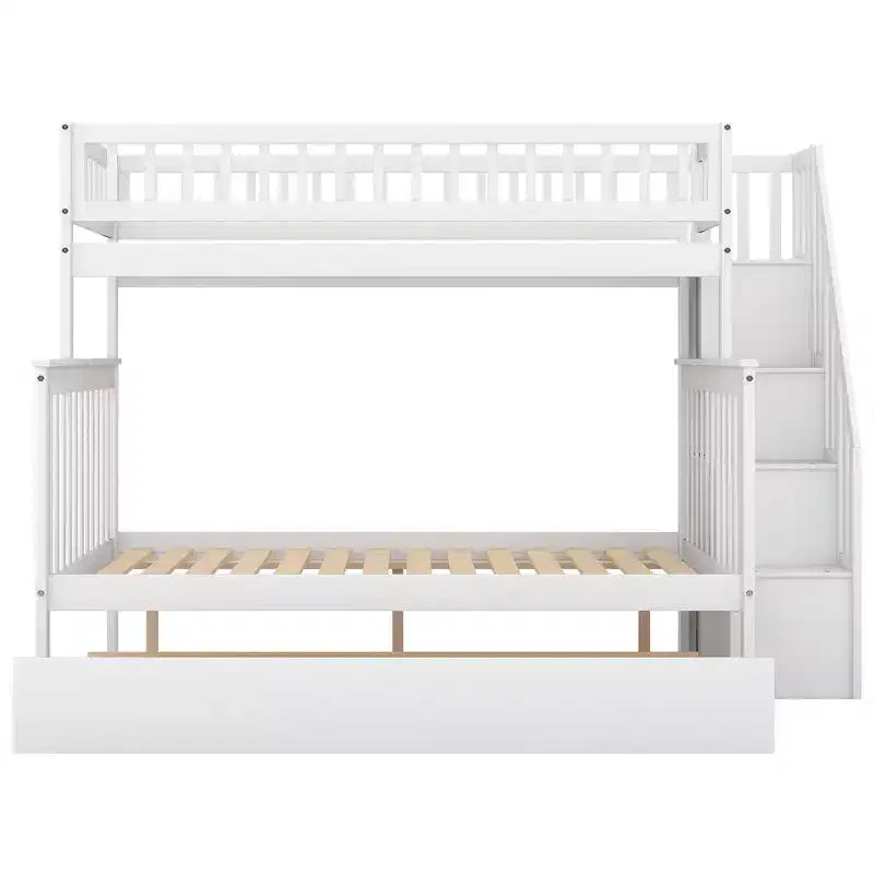 Letto a Castello con Letto Estraibile e Scala Contenitore, Letto a Castello a Scala in Legno Massello per Bambini Ragazzi Adulti