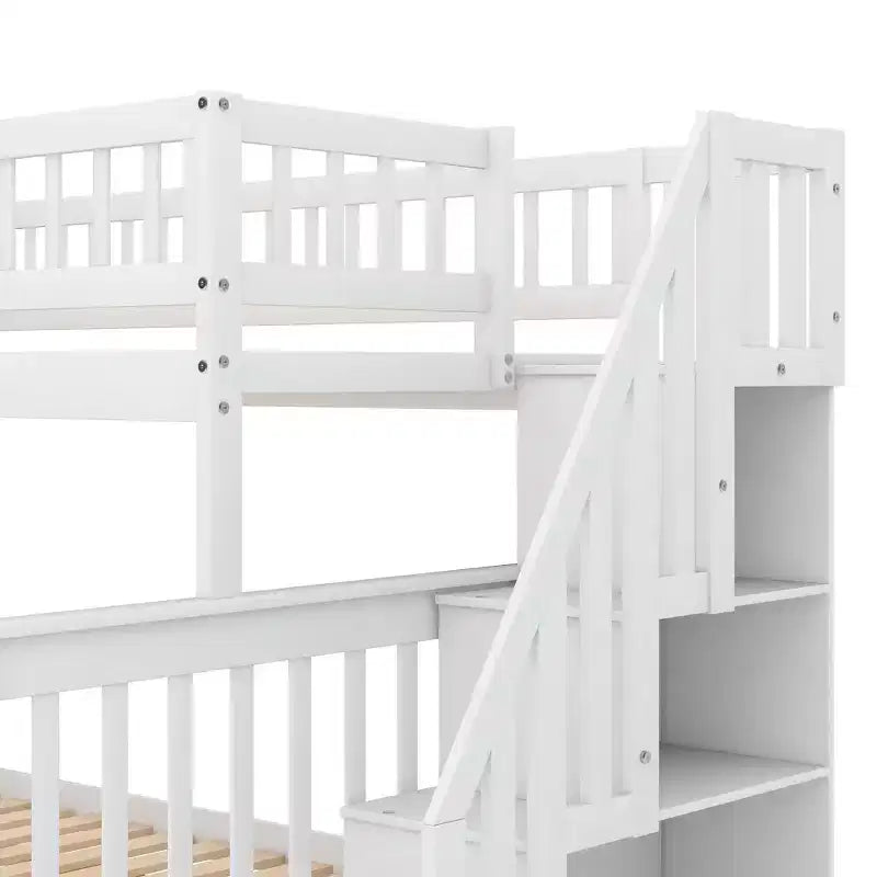 Letto a Castello con Letto Estraibile e Scala Contenitore, Letto a Castello a Scala in Legno Massello per Bambini Ragazzi Adulti