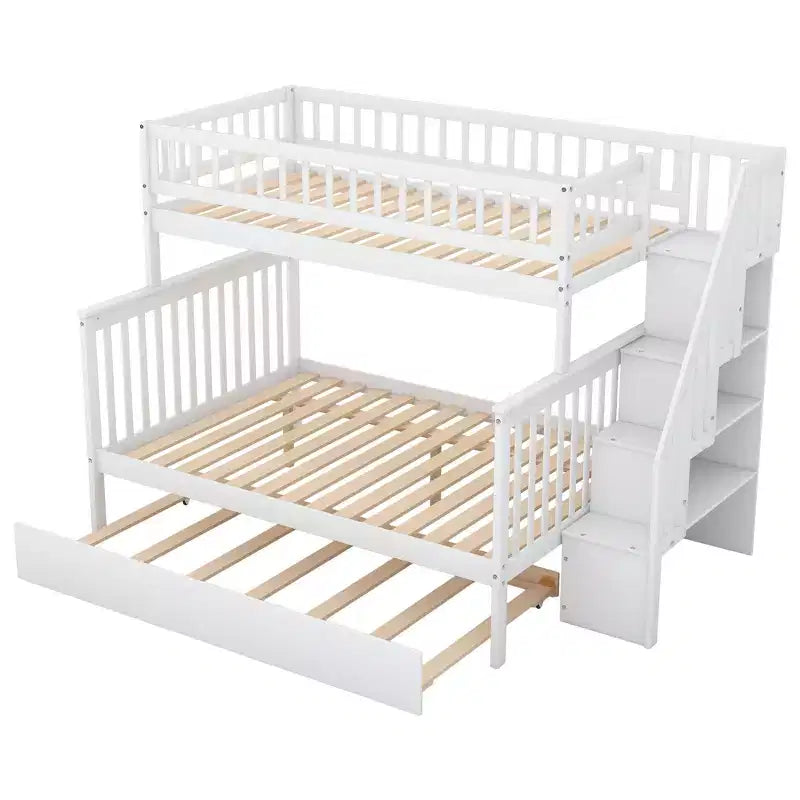 Letto a Castello con Letto Estraibile e Scala Contenitore, Letto a Castello a Scala in Legno Massello per Bambini Ragazzi Adulti