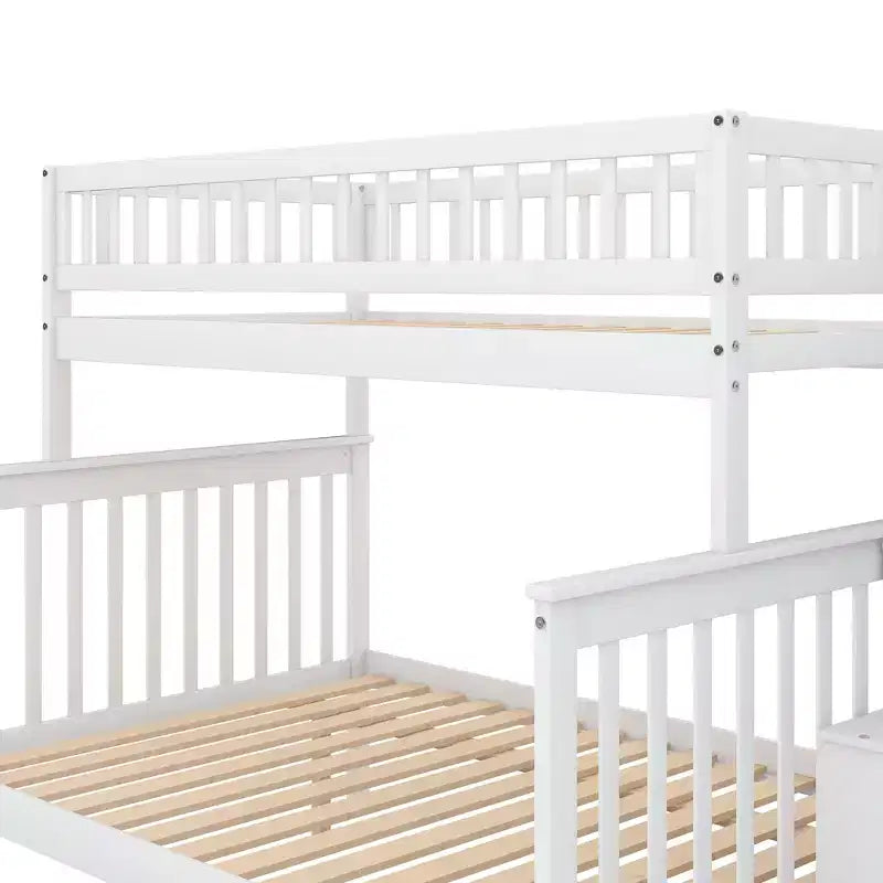 Letto a Castello con Letto Estraibile e Scala Contenitore, Letto a Castello a Scala in Legno Massello per Bambini Ragazzi Adulti
