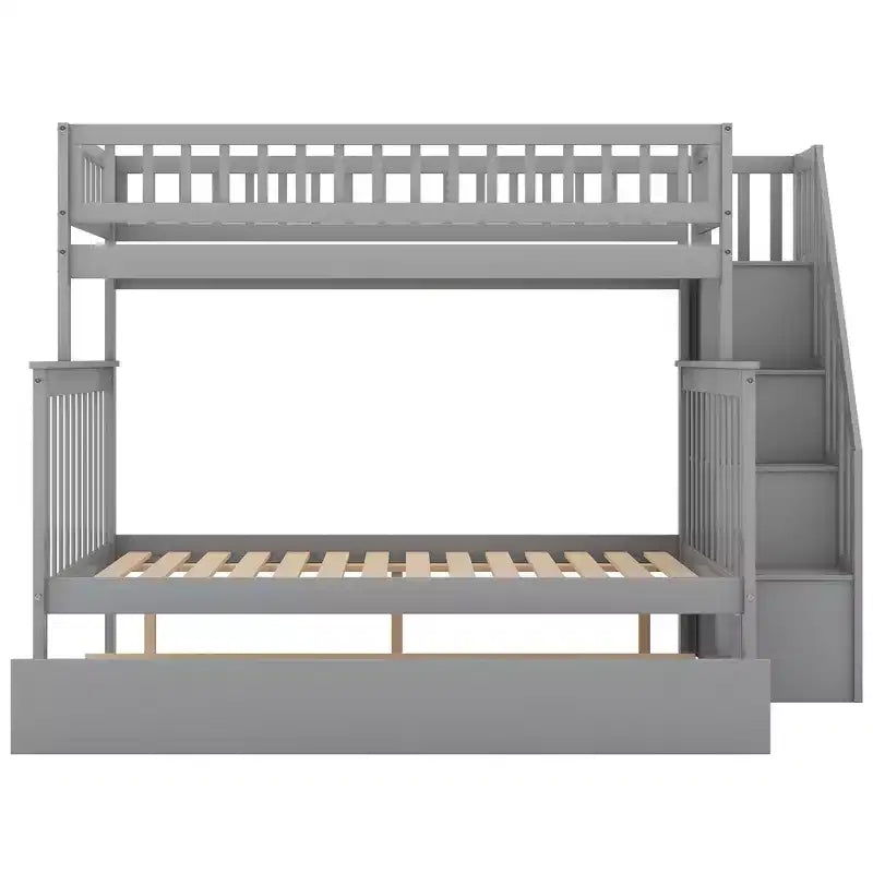 Letto a Castello con Letto Estraibile e Scala Contenitore, Letto a Castello a Scala in Legno Massello per Bambini Ragazzi Adulti
