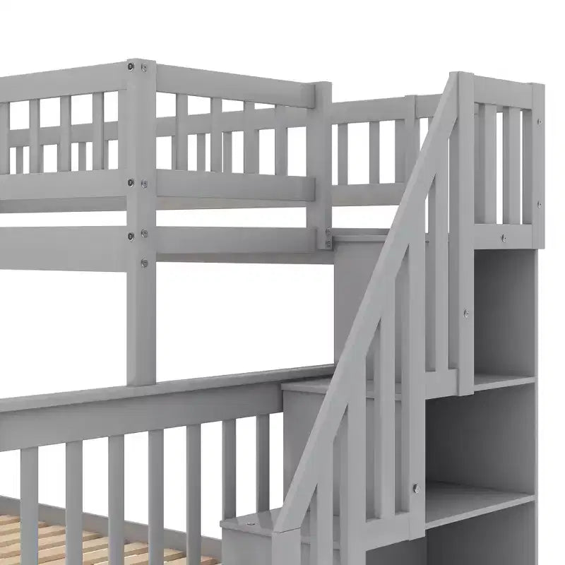 Letto a Castello con Letto Estraibile e Scala Contenitore, Letto a Castello a Scala in Legno Massello per Bambini Ragazzi Adulti
