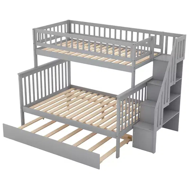 Letto a Castello con Letto Estraibile e Scala Contenitore, Letto a Castello a Scala in Legno Massello per Bambini Ragazzi Adulti