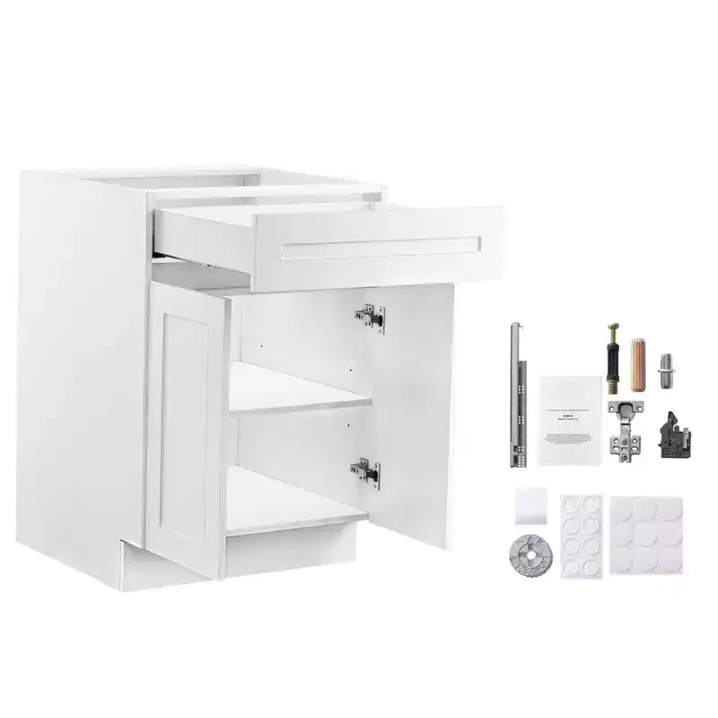 VEVOR Shaker Base Cabinet with Drawer, 24-Inch Unassembled Drawer Base Cabinet, 24 W x 24 D x 34.5 H Ready to Assemble Cabinet, White