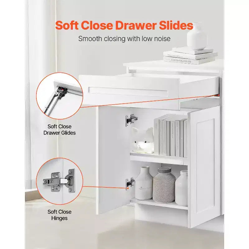 Base sottolavello VEVOR con cassetto, mobile sottolavello da 24 pollici non assemblato con cassetto, 24 L x 24 P x 34,5 H, mobiletto pronto per l'assemblaggio, bianco