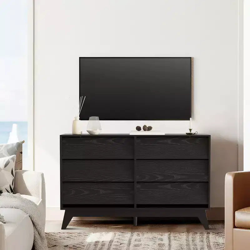 Cassettiera Vintage, Comò a 6 Cassetti con Design Smussato, Mobile Porta TV per Camera da Letto, Soggiorno, Ingresso e Cabina Armadio