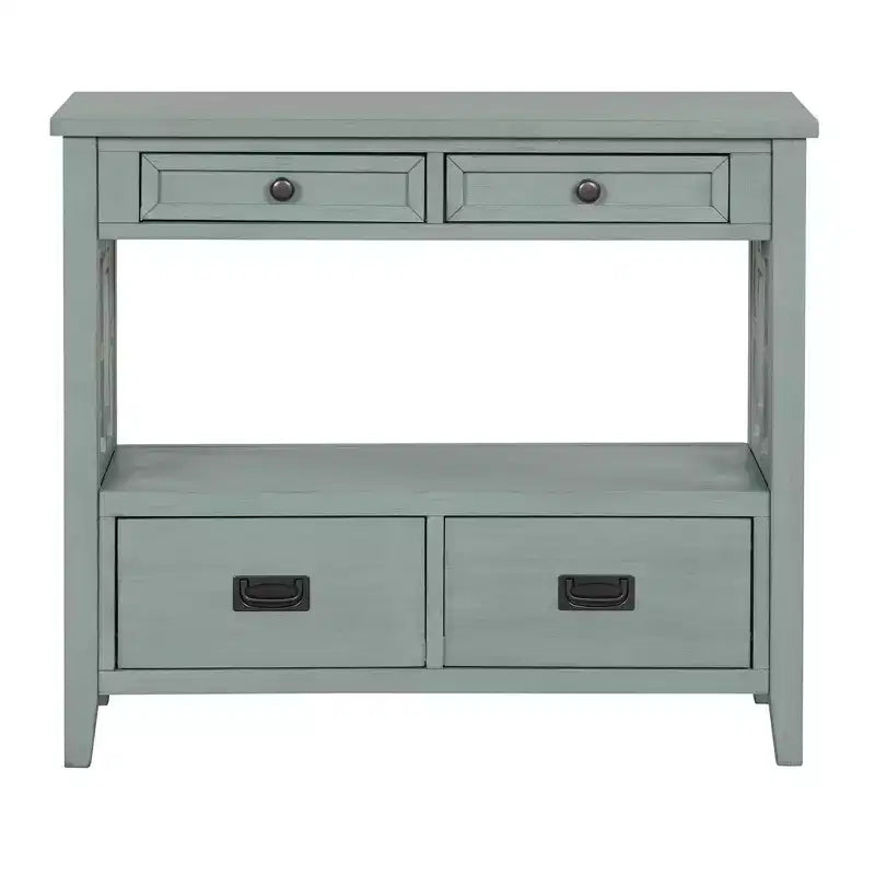 Hostack Consolle da 91 cm in Legno Stile Rustico con 4 Cassetti e 1 Ripiano Contenitore per Ingresso e Soggiorno, Blu Retrò