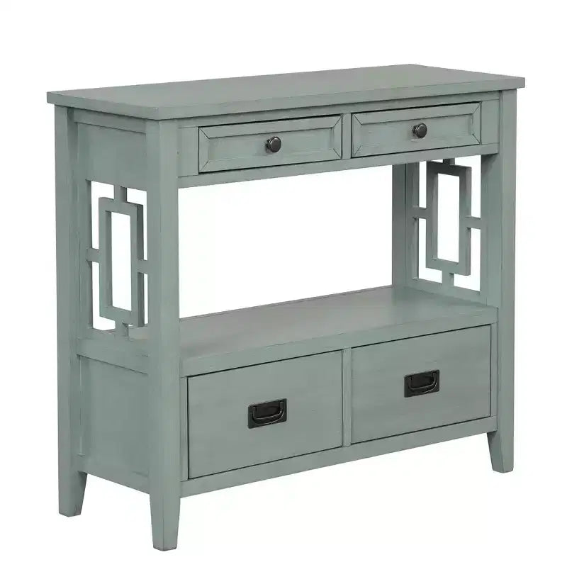 Hostack Consolle da 91 cm in Legno Stile Rustico con 4 Cassetti e 1 Ripiano Contenitore per Ingresso e Soggiorno, Blu Retrò
