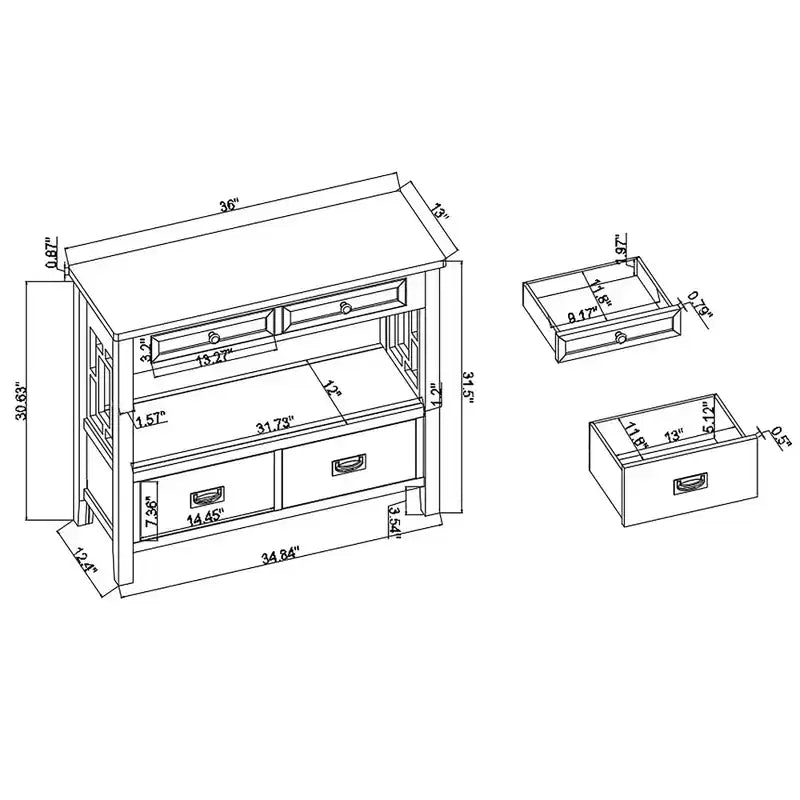 Hostack Consolle da 91 cm in Legno Stile Rustico con 4 Cassetti e 1 Ripiano Contenitore per Ingresso e Soggiorno, Blu Retrò