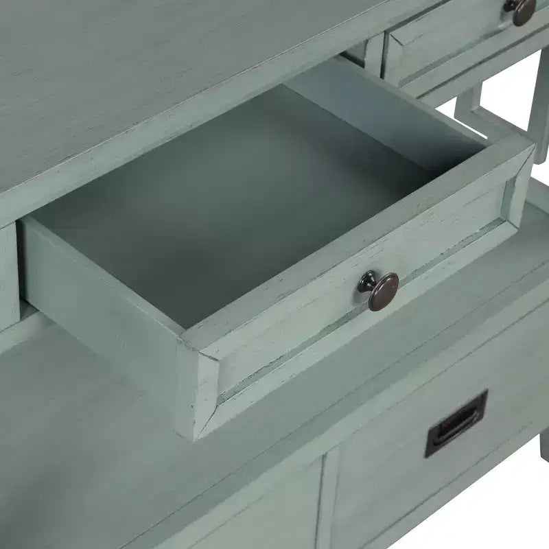 Hostack Consolle da 91 cm in Legno Stile Rustico con 4 Cassetti e 1 Ripiano Contenitore per Ingresso e Soggiorno, Blu Retrò