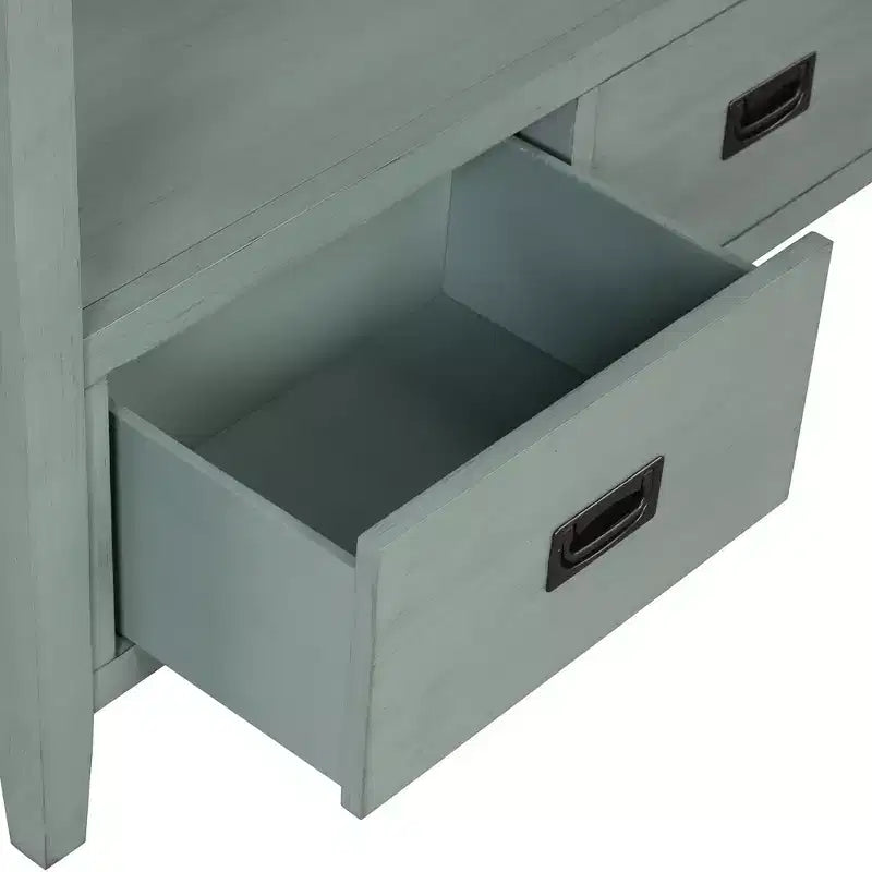 Hostack Consolle da 91 cm in Legno Stile Rustico con 4 Cassetti e 1 Ripiano Contenitore per Ingresso e Soggiorno, Blu Retrò