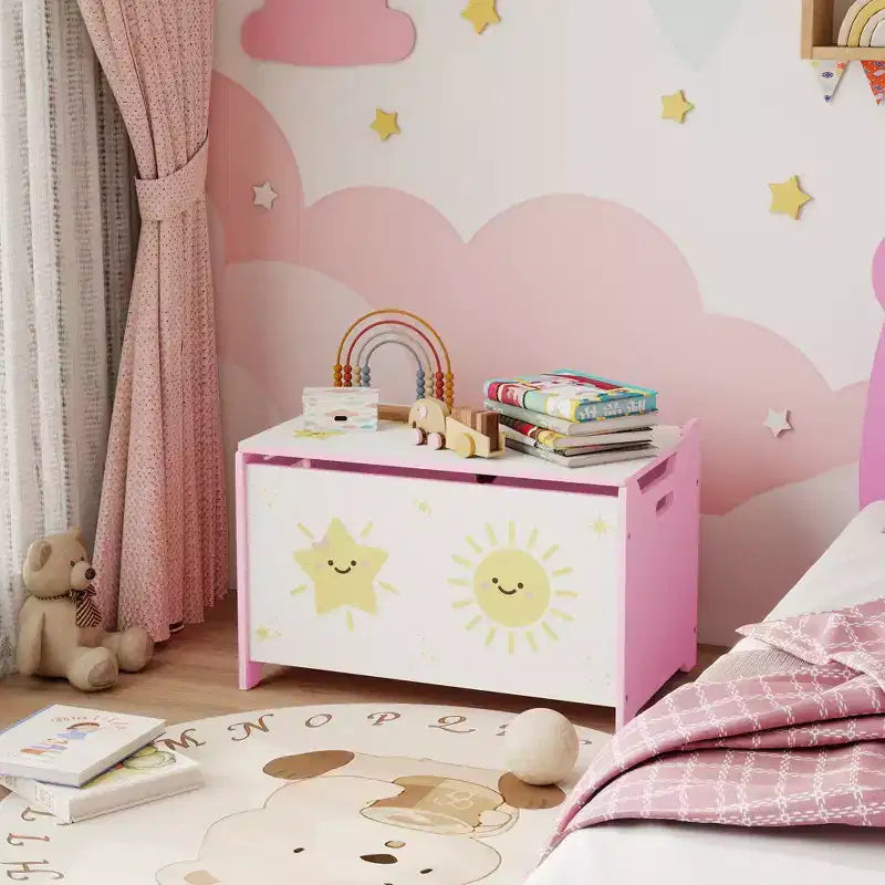 Qaba Contenitore portagiochi, Cassapanca portagiochi con Coperchio, Cerniere di Sicurezza e Maniglie a Scanalatura, Organizzatore per la Stanza dei Bambini, Soggiorno, Sala Giochi