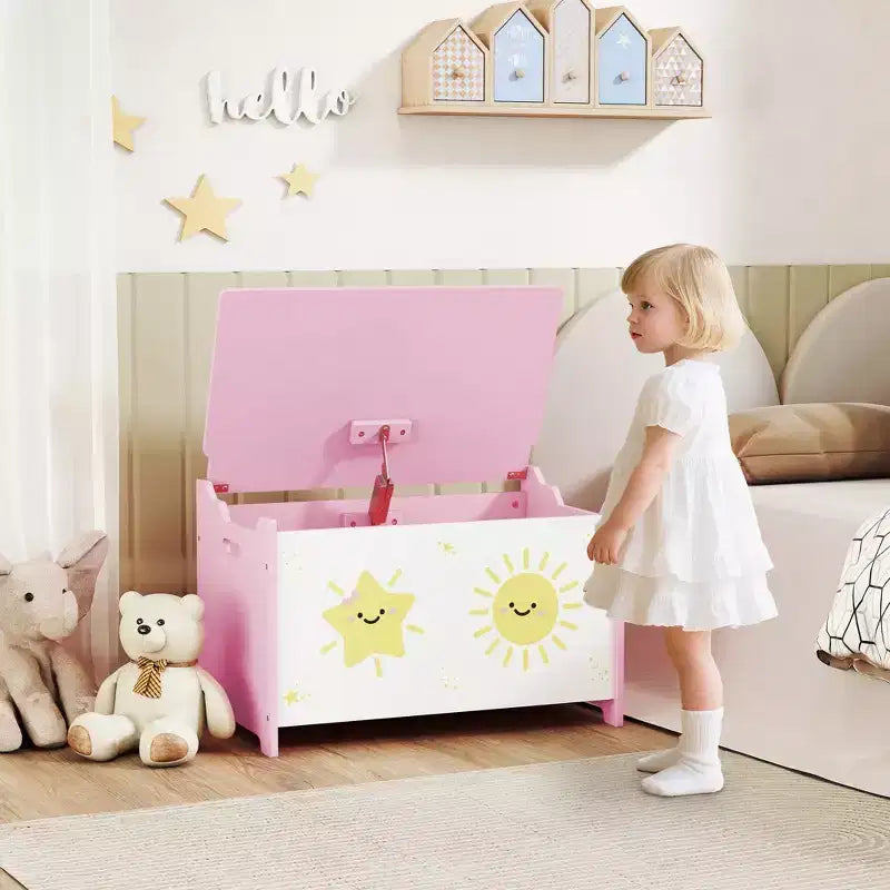 Qaba Contenitore portagiochi, Cassapanca portagiochi con Coperchio, Cerniere di Sicurezza e Maniglie a Scanalatura, Organizzatore per la Stanza dei Bambini, Soggiorno, Sala Giochi