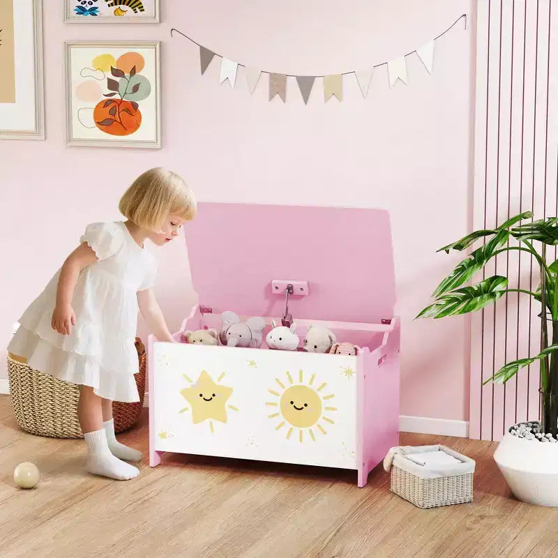 Qaba Contenitore portagiochi, Cassapanca portagiochi con Coperchio, Cerniere di Sicurezza e Maniglie a Scanalatura, Organizzatore per la Stanza dei Bambini, Soggiorno, Sala Giochi