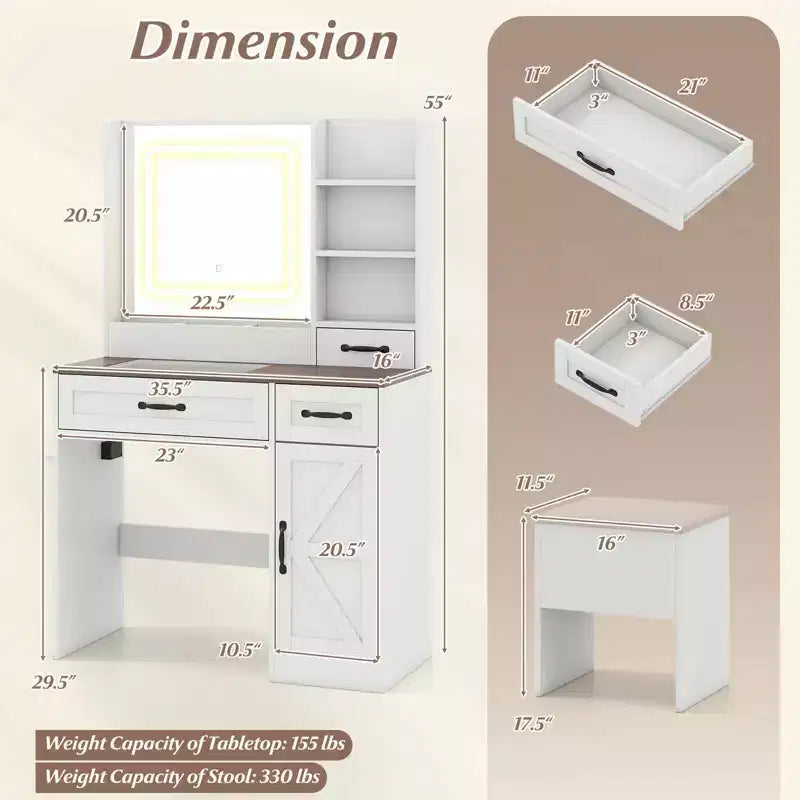 Costway Toeletta con Specchio e Prese di Corrente Tavolo da Trucco con Illuminazione a 3 Colori