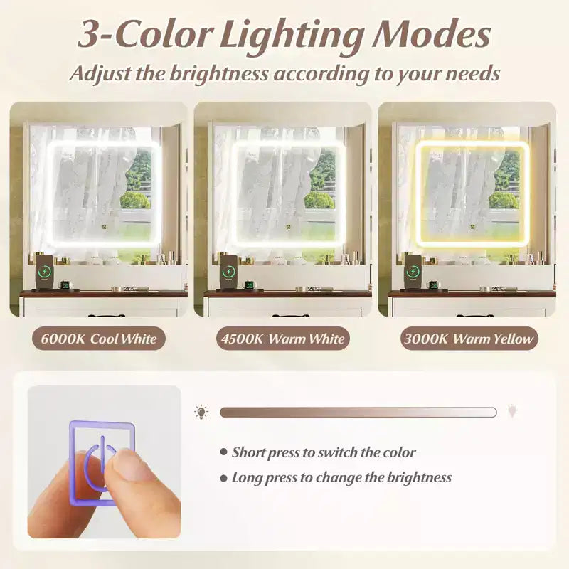 Costway Toeletta con Specchio e Prese di Corrente Tavolo da Trucco con Illuminazione a 3 Colori