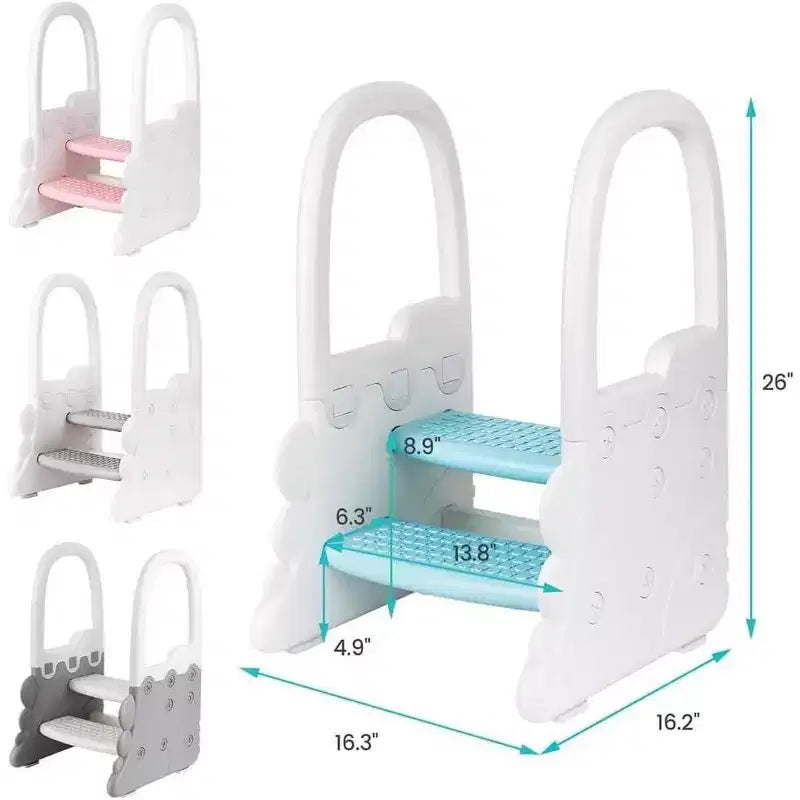 Sgabello per bambini a 2 gradini con corrimano, sgabello antiscivolo per lavandino del bagno, per l'addestramento al vasino, sgabello sicuro per il bancone della cucina, design a doppia altezza
