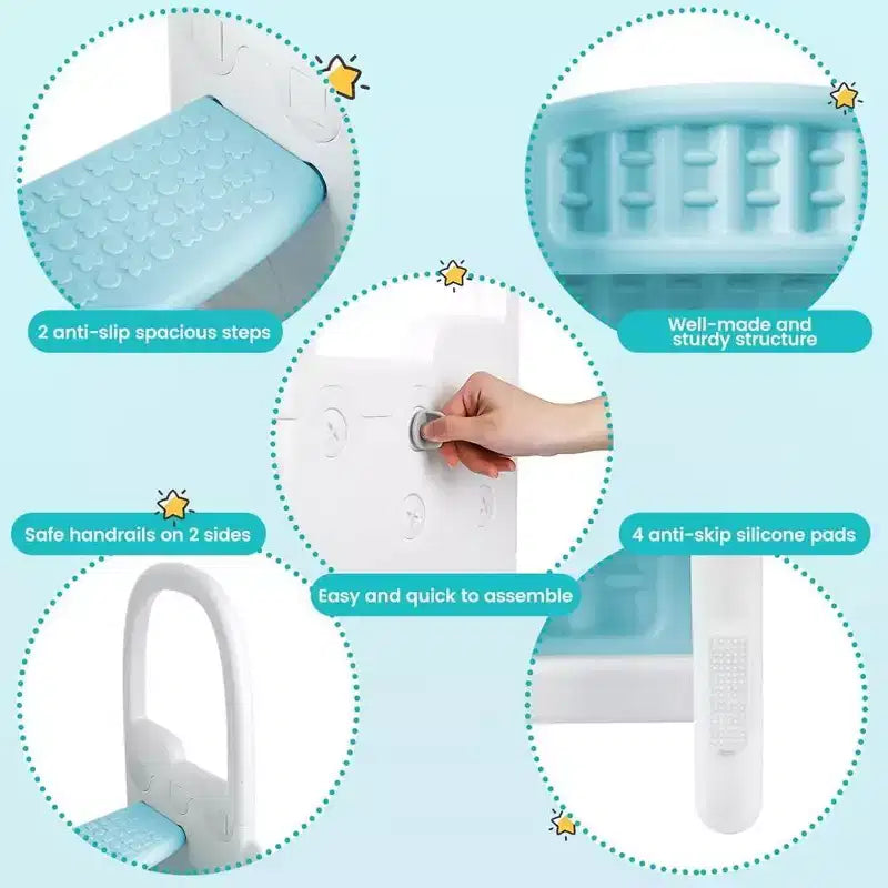 Sgabello per bambini a 2 gradini con corrimano, sgabello antiscivolo per lavandino del bagno, per l'addestramento al vasino, sgabello sicuro per il bancone della cucina, design a doppia altezza