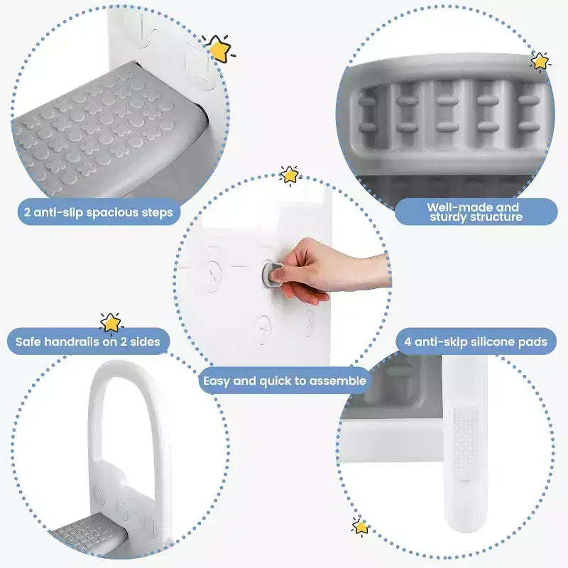 Sgabello per bambini a 2 gradini con corrimano, sgabello antiscivolo per lavandino del bagno, per l'addestramento al vasino, sgabello sicuro per il bancone della cucina, design a doppia altezza