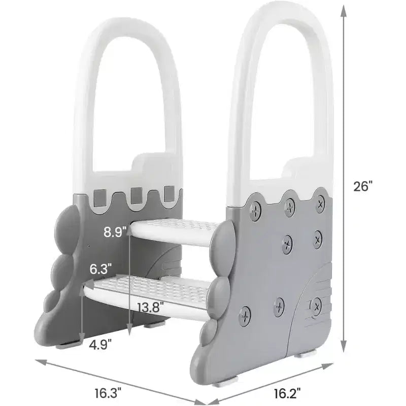 Sgabello per bambini a 2 gradini con corrimano, sgabello antiscivolo per lavandino del bagno, per l'addestramento al vasino, sgabello sicuro per il bancone della cucina, design a doppia altezza