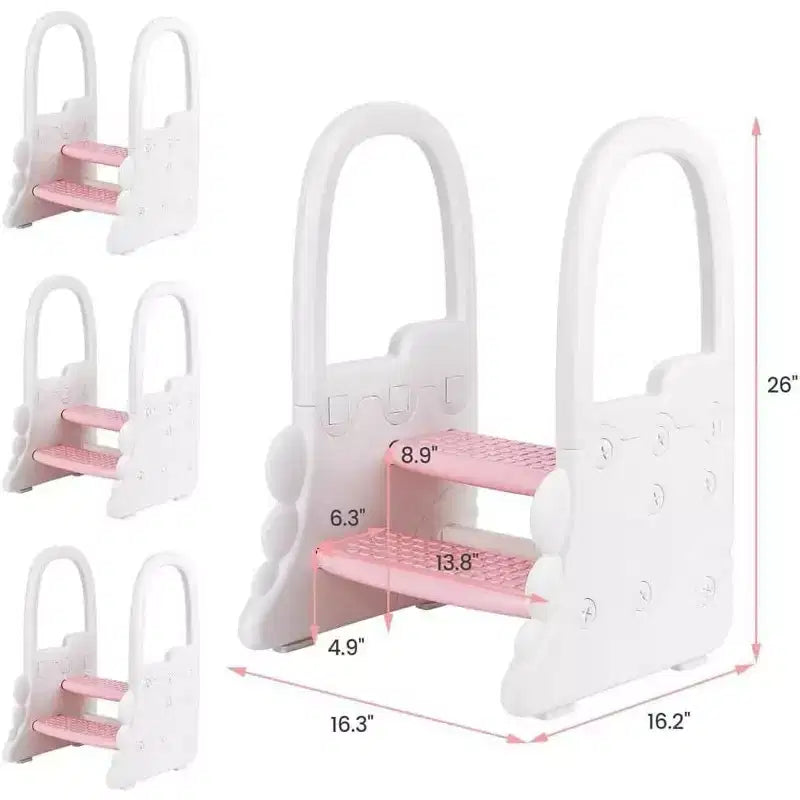 Sgabello per bambini a 2 gradini con corrimano, sgabello antiscivolo per lavandino del bagno, per l'addestramento al vasino, sgabello sicuro per il bancone della cucina, design a doppia altezza