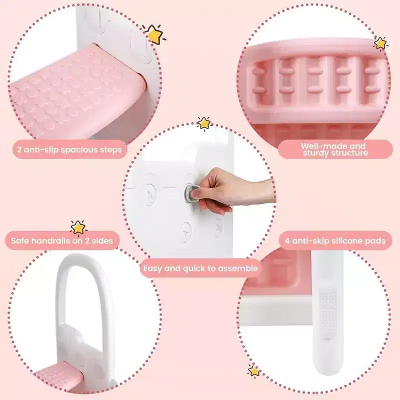 Sgabello per bambini a 2 gradini con corrimano, sgabello antiscivolo per lavandino del bagno, per l'addestramento al vasino, sgabello sicuro per il bancone della cucina, design a doppia altezza