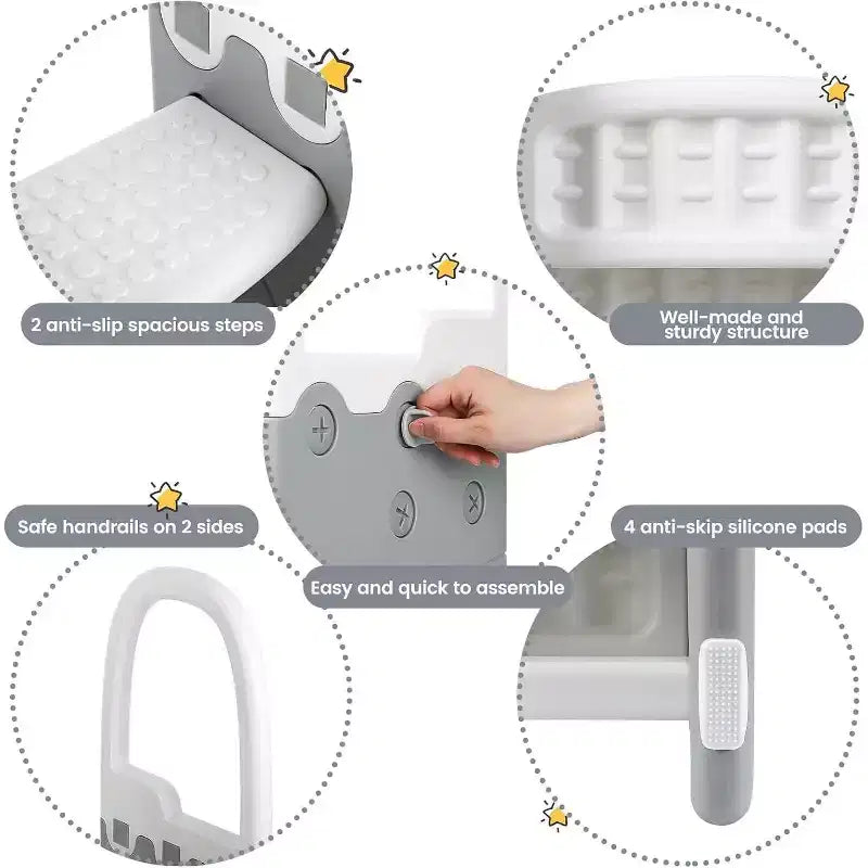 Sgabello per bambini a 2 gradini con corrimano, sgabello antiscivolo per lavandino del bagno, per l'addestramento al vasino, sgabello sicuro per il bancone della cucina, design a doppia altezza