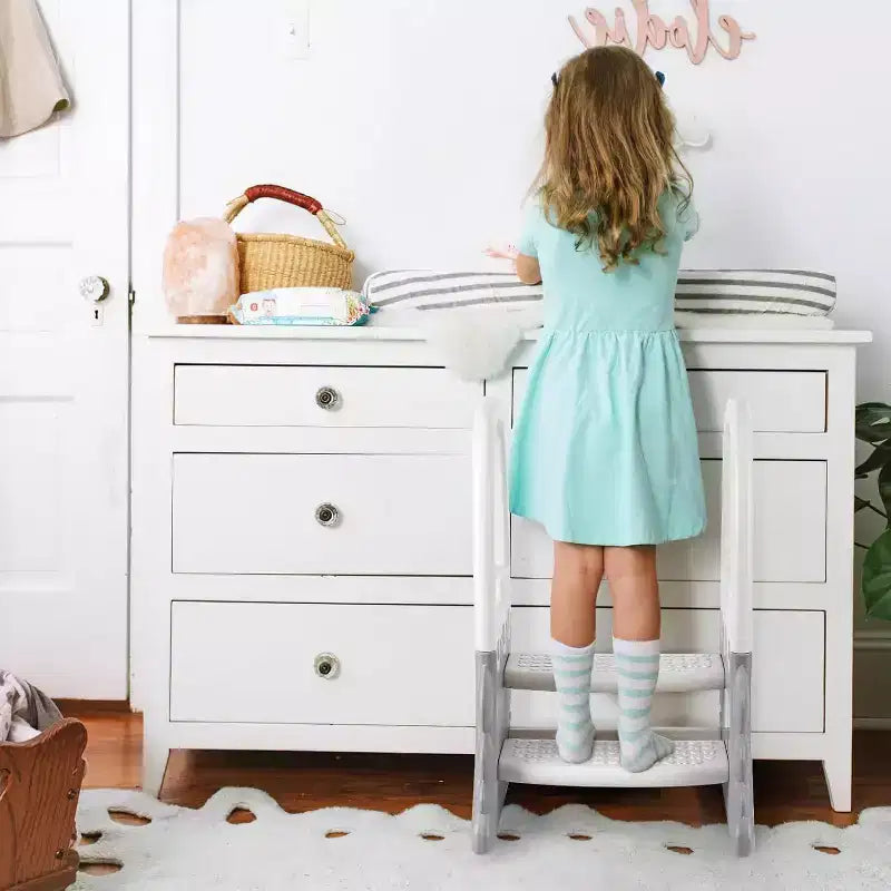 Sgabello per bambini a 2 gradini con corrimano, sgabello antiscivolo per lavandino del bagno, per l'addestramento al vasino, sgabello sicuro per il bancone della cucina, design a doppia altezza
