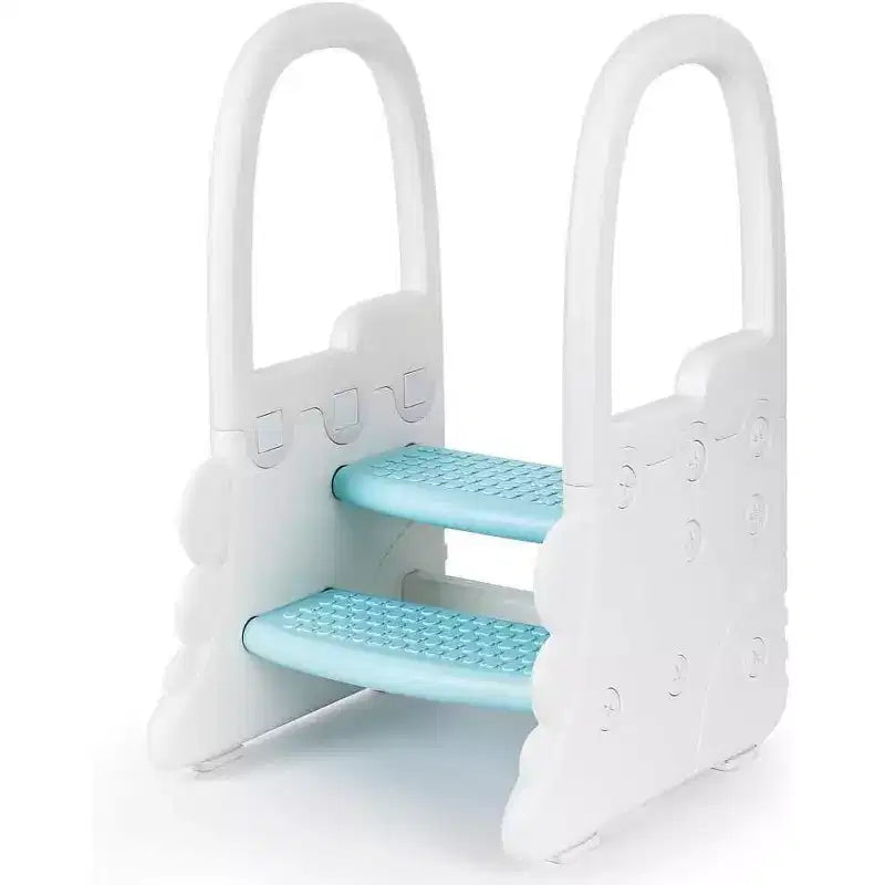Sgabello per bambini a 2 gradini con corrimano, sgabello antiscivolo per lavandino del bagno, per l'addestramento al vasino, sgabello sicuro per il bancone della cucina, design a doppia altezza