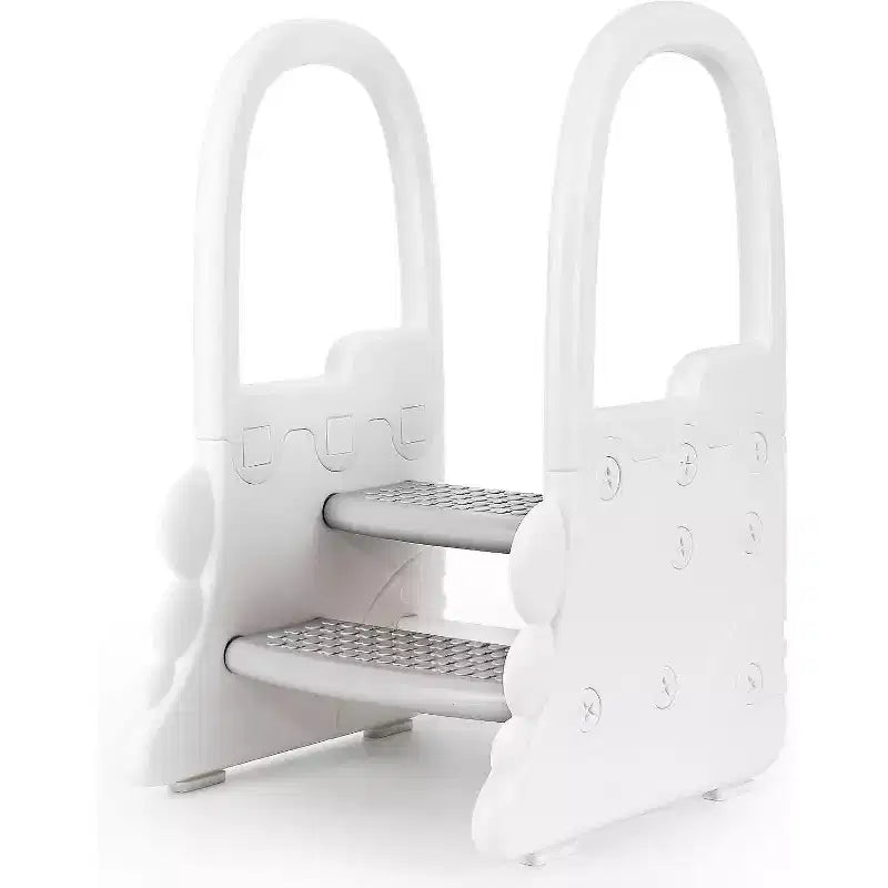 Sgabello per bambini a 2 gradini con corrimano, sgabello antiscivolo per lavandino del bagno, per l'addestramento al vasino, sgabello sicuro per il bancone della cucina, design a doppia altezza