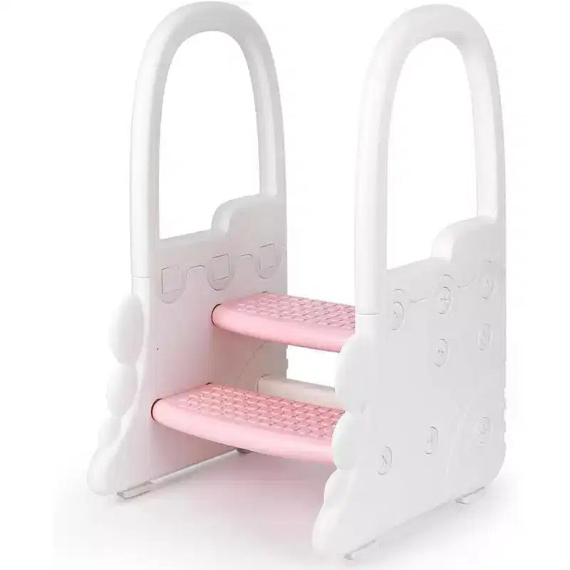 Sgabello per bambini a 2 gradini con corrimano, sgabello antiscivolo per lavandino del bagno, per l'addestramento al vasino, sgabello sicuro per il bancone della cucina, design a doppia altezza