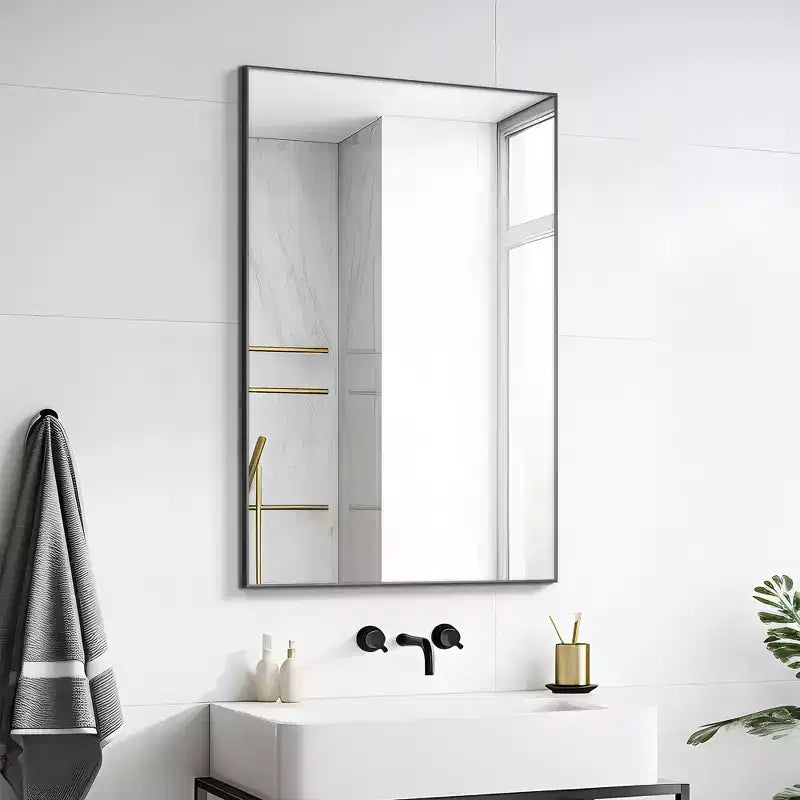 MAYEERTY Hanging Mirror Aluminum Alloy Thin Edge Right Angle Gold 39x30x1in Double Sided