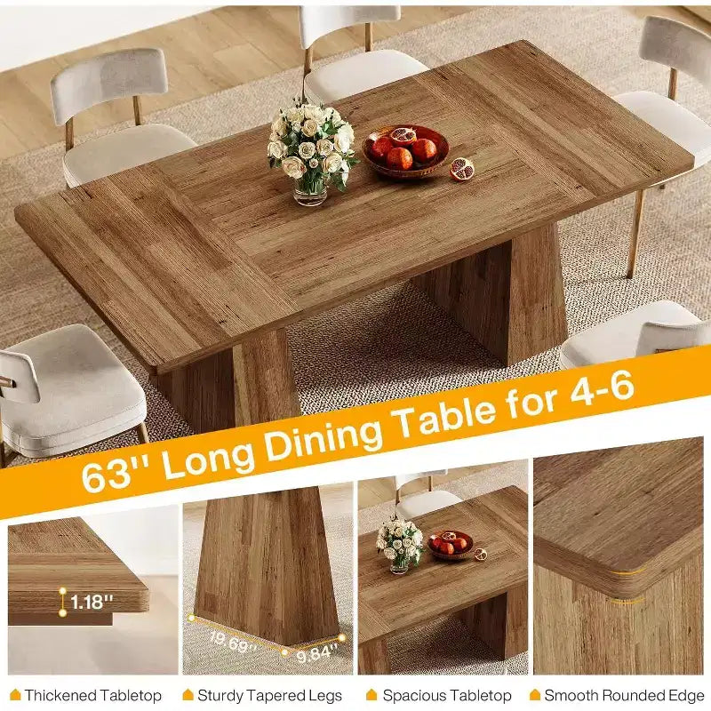 Tavolo da pranzo Lantine per 4-6 persone, tavolo da cucina moderno da 160 cm con robuste gambe affusolate in legno, per sala da pranzo, cucina, soggiorno