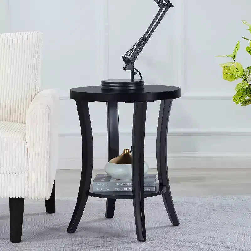HomeStock Tavolino rotondo con piano in legno, colore nero, altezza 23,25 pollici, 1 pezzo