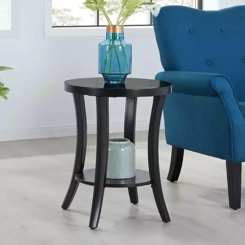 HomeStock Tavolino rotondo con piano in legno, colore nero, altezza 23,25 pollici, 1 pezzo