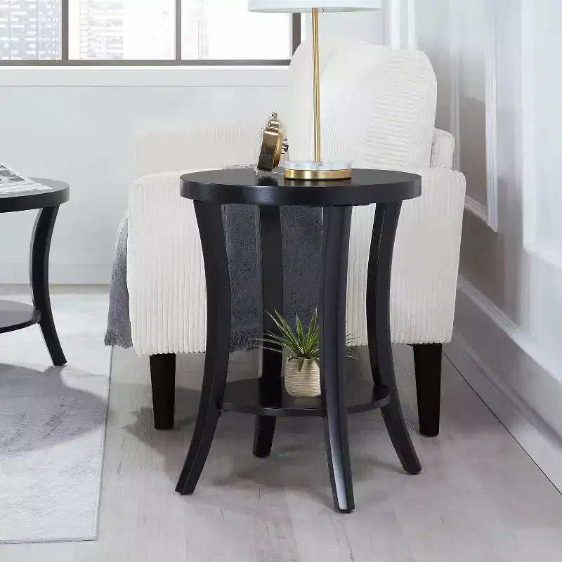 HomeStock Tavolino rotondo con piano in legno, colore nero, altezza 23,25 pollici, 1 pezzo