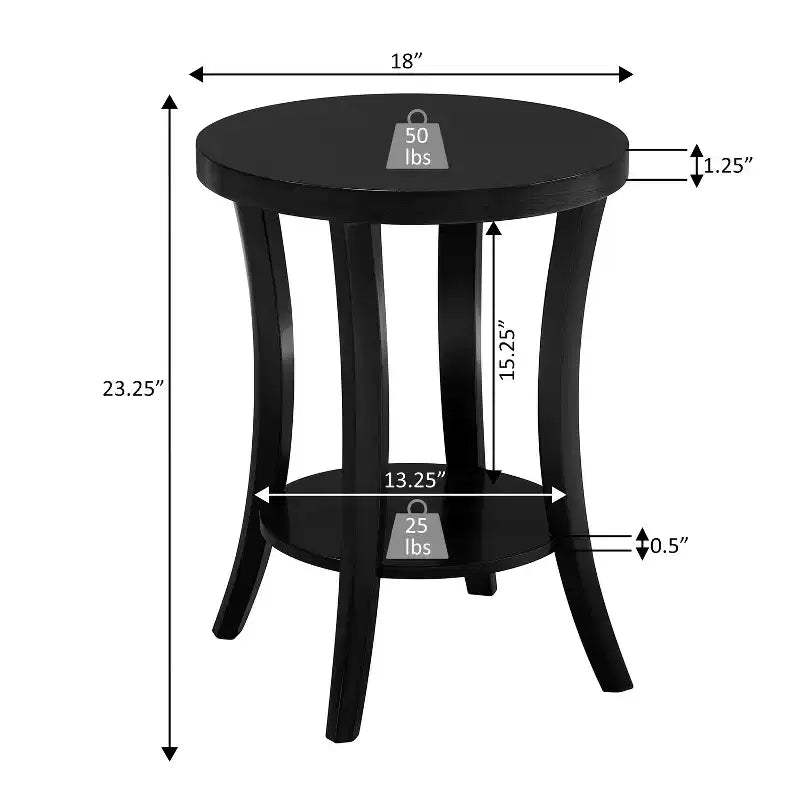 HomeStock Tavolino rotondo con piano in legno, colore nero, altezza 23,25 pollici, 1 pezzo
